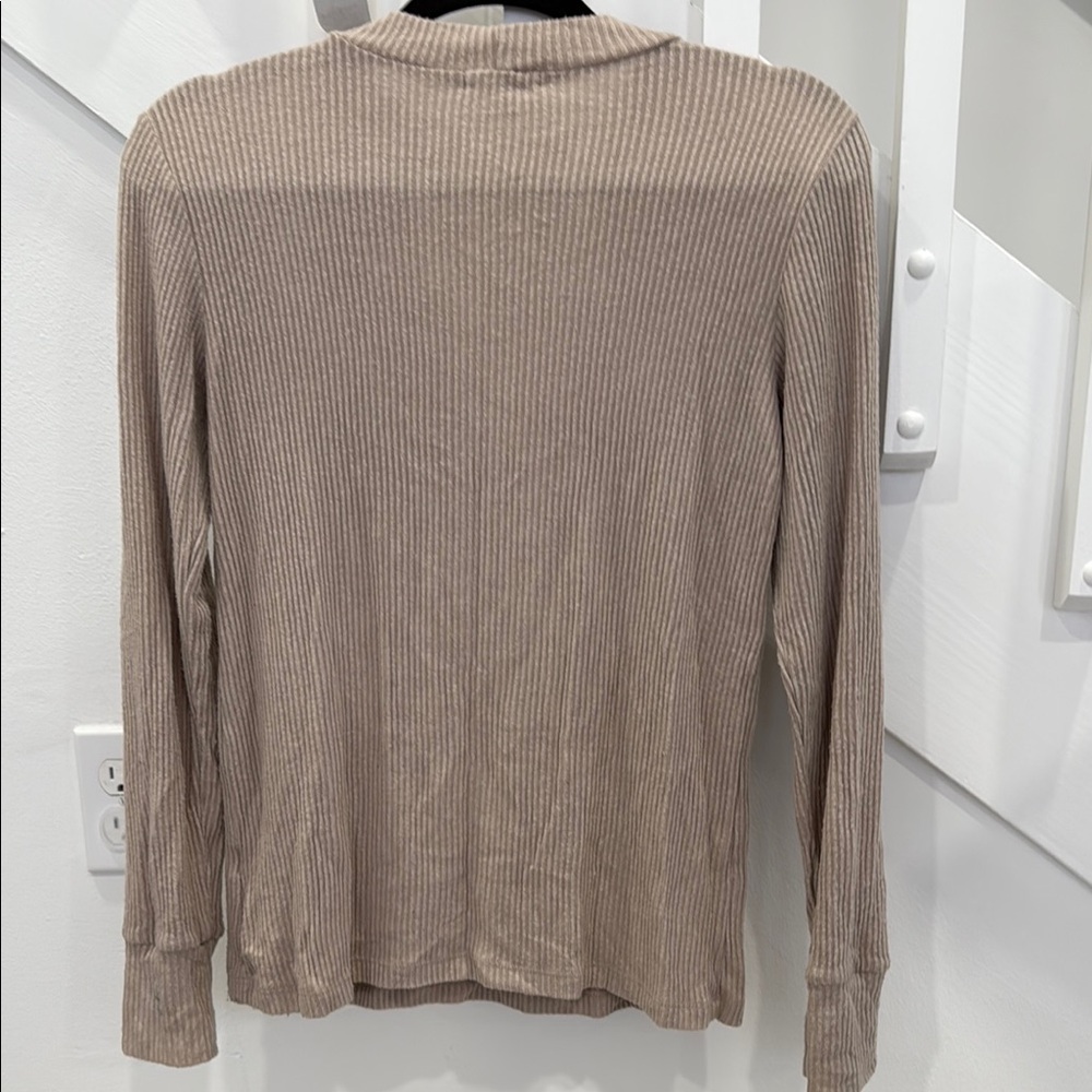 LNA Revolve Bardot Long Sleeve Tee with Keyhole Choker Neck in Oat - Picture 7 of 8